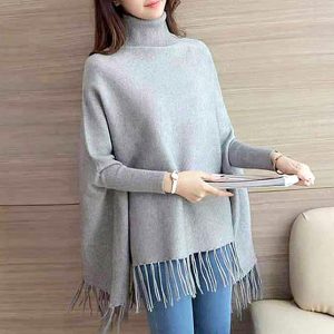 Plain Fleece Stylish Ponchou For Women Gray Colour